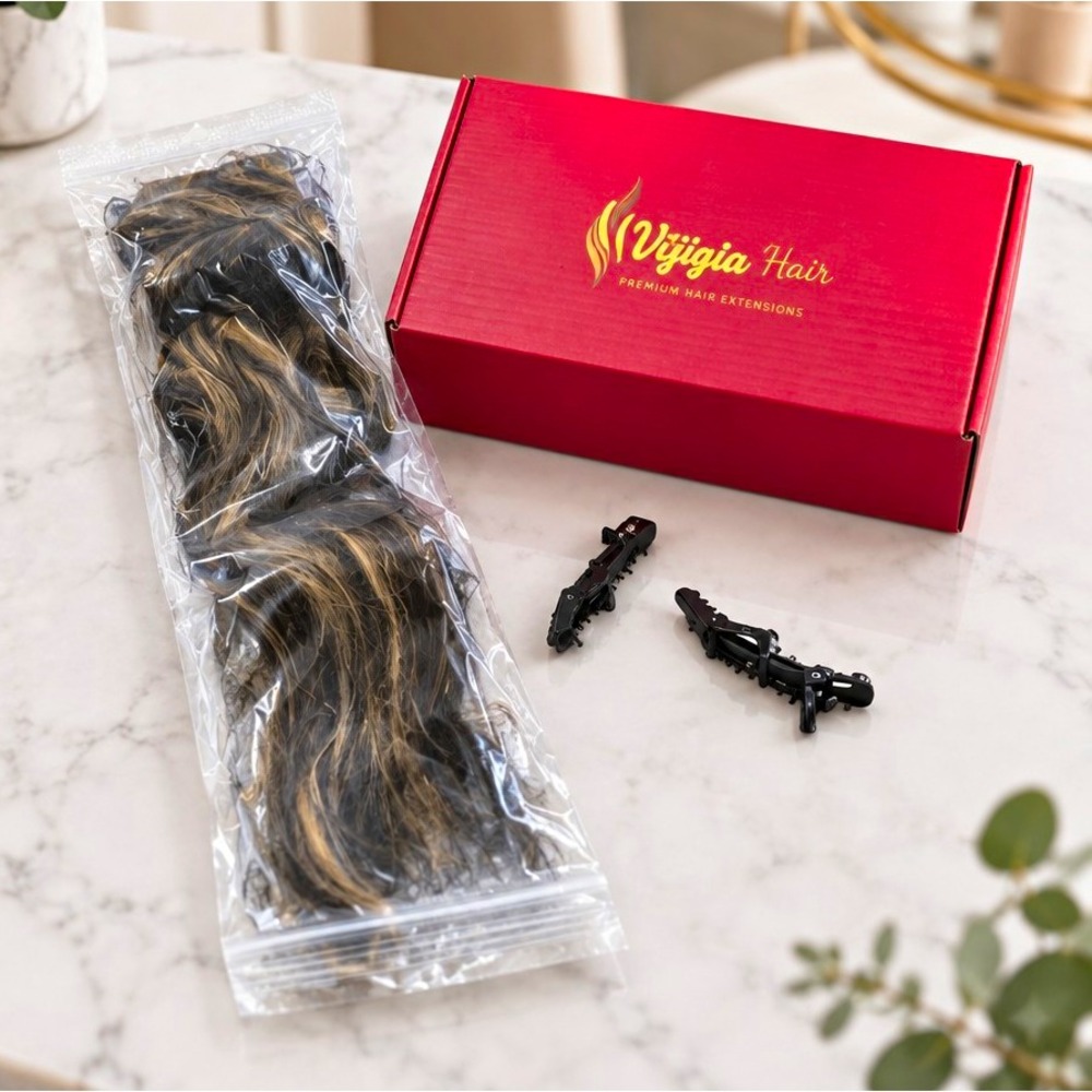 Virgia Hair Clip-In Human Hair Extension Wavy Dark/Golden Brown 11-20in Heat